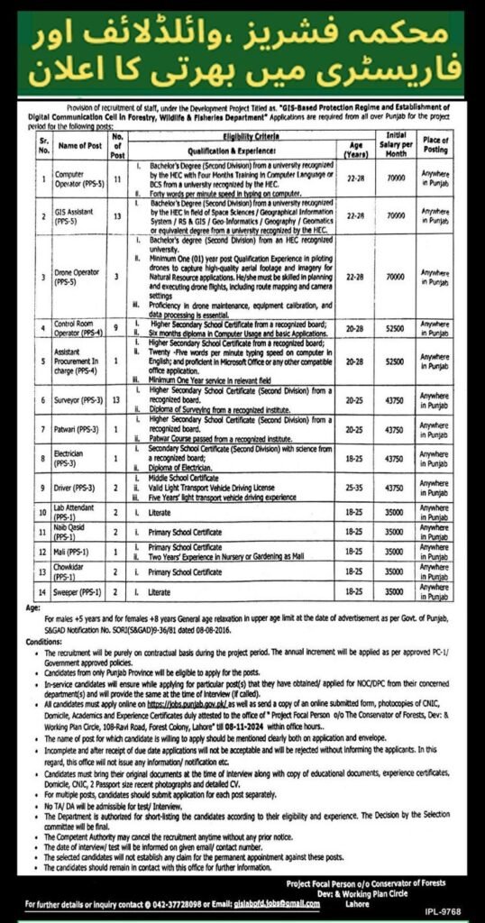 New Forest Wildlife and Fisheries Department Jobs 2024 Government of Punjab