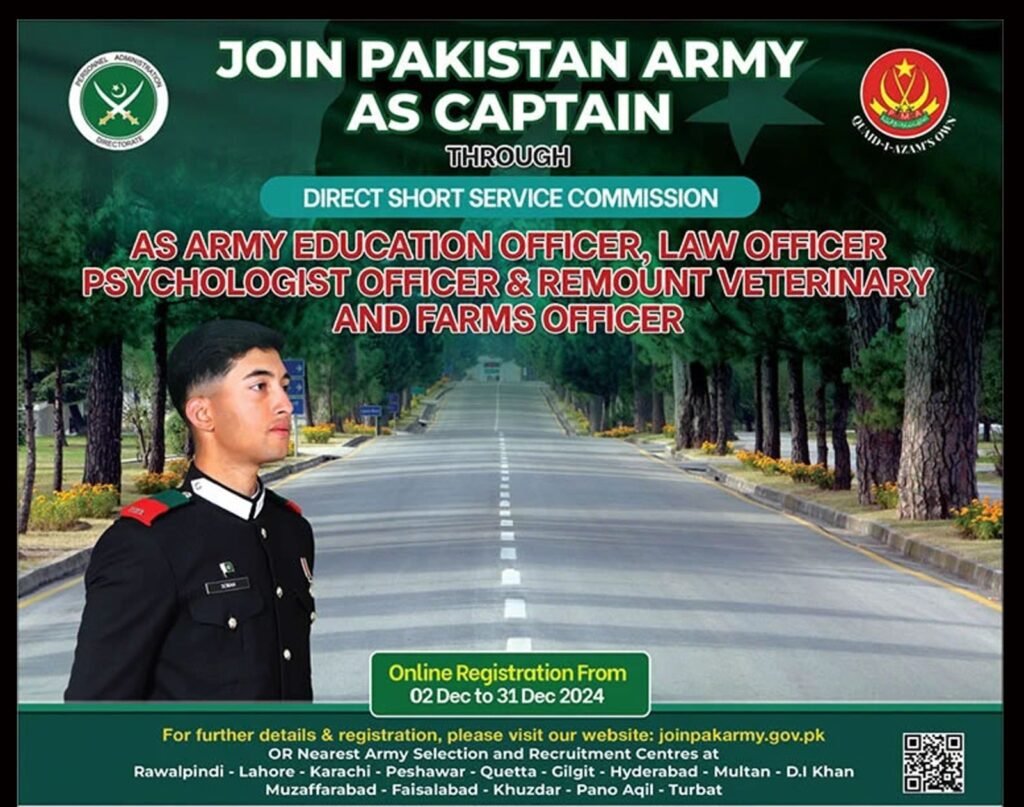 Join Pakistan Army as Captain 2024 through Direct Short Service Commission Online Registration Latest